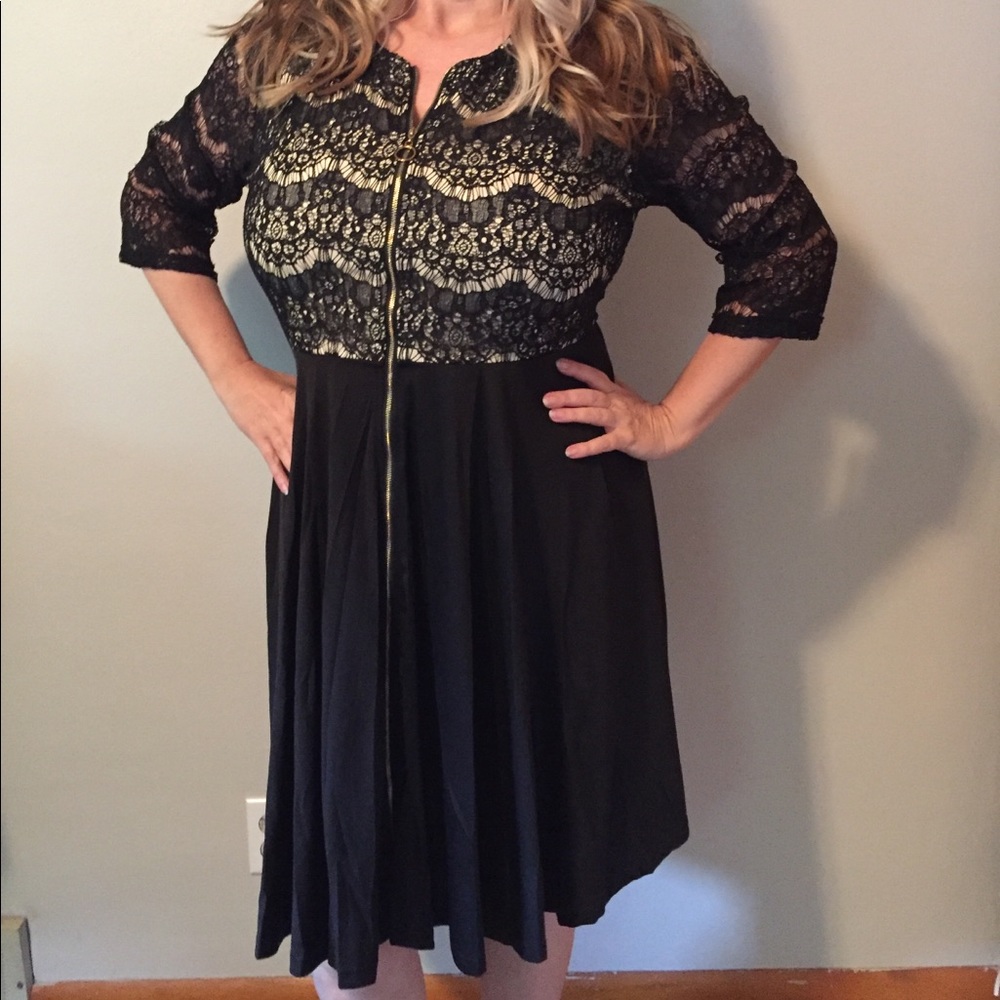 Black lace on top zip up dress